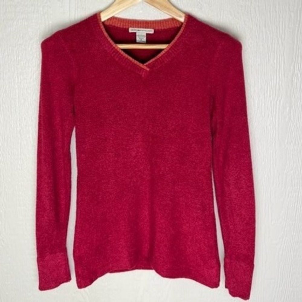 ExOfficio Womens Red V-Neck Textured Boucle Knit Long Sleeve Sweater Size Medium